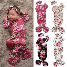 Roupa para bebês meninas recém-nascidas, sacos de dormir florais, saco de dormir + bandana 2024 - compre barato