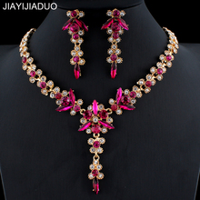 jiayijiaduo 5 colors new crystal wedding jewelry set women gold color necklace long earrings set dress accessories bridesmaid 2024 - buy cheap