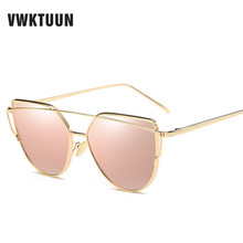 VWKTUUN Cat Eye Retro Brand designer Rose Gold Mirror Sunglasses For Women Metal Reflective Flat lens Sun Glasses Female oculos 2024 - buy cheap