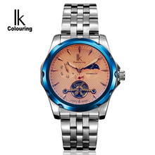 IK Colouring Mechanical Watch Moon Phase Stainless Steel Band Anodized Blue Bezel Male Automatic Wristwatch saat erkekler 2024 - buy cheap