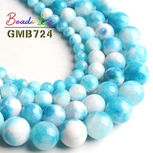 Natural Blue White Jades Stone Round Loose Beads for Jewelry Making Pick Size 6 8 10 12MM 15 Inch Diy Beads Bracelet Necklace 2024 - buy cheap