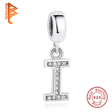 Europeu 925 prata esterlina alfabeto letra i cristal encantos contas ajuste pulseira colar pingente diy jóias originais 2024 - compre barato
