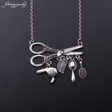 Men Bijoux Necklace Vintage Silver Plated Hair Stylist Dryer Scissor Comb Pendant Necklace For Women Chain Collares Jewelry 2024 - buy cheap