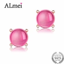 Серьги-пусеты Almei 2ct из серебра 925 пробы, женские серьги-Пусеты Из чистого розового натурального камня, Помолвочные изящные украшения с коробкой, 40% FR021 2024 - купить недорого