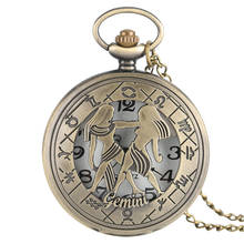 12 Constellations Gemini Men Quartz Bronze Pocket Watch Copper Half Hunter Women Fob Watches Necklace Chain Clock Gift 2020 New 2024 - buy cheap
