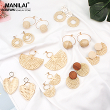 MANILAI Trendy Korea Earrings For Women Wood Straw Rattan Knit Drop Dangle Earrings Big Jewelry Statement Earrings Wooden Female 2024 - buy cheap