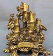 USPS to USA S1183 10" Chinese Brass Flower YuanBao FengShui Wealth Toad Hoptoad On Bamboo Statue 2024 - buy cheap