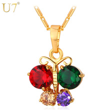 U7 Butterfly Necklace Women Jewelry Gold Color AAA Cubic Zirconia Fashion Necklace For Women Accessories P607 2024 - buy cheap