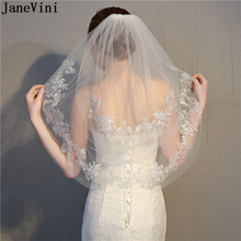 Короткий вуаль JaneVini цвета слоновой кости для невесты, двухслойная кружевная Apliques Edge, длина до колена, с расческой, аксессуары для свадьбы 2024 - купить недорого