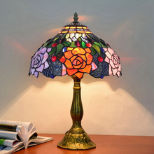 WOERFU-lámpara de mesa Tiffany E27 de 30cm, Base de aleación floral Tulipa, lámpara de noche para dormitorio, lámpara de mesa Retro de moda creativa 2024 - compra barato