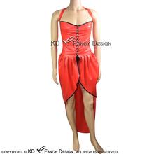 Red And Black Trims Sexy Latex Dresses Open At Bottom Lacing Front Rubber Gown Bodycon LYQ-0019 2024 - buy cheap