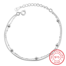 Pulseira de prata esterlina 925, bracelete para mulheres, corrente dupla, design simples 2024 - compre barato