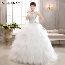 VENSANAC 2018 Luxury Crystal Strapless Feathers Ball Gown Wedding Dresses Plus Size Off The Shoulder Bridal Gowns 2024 - buy cheap