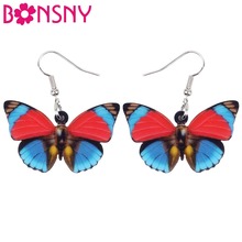 Bonsny Acrylic Big Colorful Butterfly Insect Earrings Long Dangle Drop Unique Summer Jewelry For Women Girls Lady Gift Wholesale 2024 - buy cheap