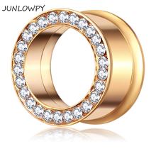 JUNLOWPY  Ear Plugs 2pcs Gold Doule Flare Ear Tunnel Piercing Gauges Crystal Body Jewelry Piercing Tunnels Kits Stretcher Taper 2024 - buy cheap