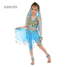 Djgrster fantasia de dança do ventre infantil, fantasia de bollywood infantil de dança do ventre, traje indiano para crianças 2024 - compre barato