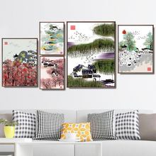 Cuadros Decoracion Dormitorio  Wall Art Canvas  Living Room Picture  Paintings Chinese Style Decoration Home Water Village 2024 - buy cheap