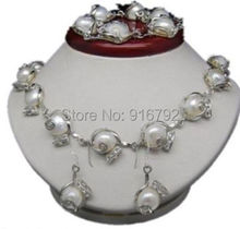 HYFY2014326 ** noble forma natural 10-11mm barroco blanco collar de perlas pulsera pendiente conjunto 2024 - compra barato