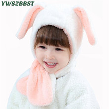 Plush Winter Children Hat with Hood Scarf Cute Bear Rabbit Ear Warm Velvet Kids Baby Hat Cap for Boys and Girls Beanies Cap 2024 - buy cheap