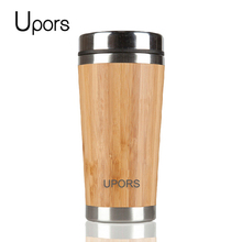 UPORS 450ml Bamboo Coffee Cup Stainless Steel Coffee Mug with Leak Proof Lid Travel Reusable Wooden Mug Insulated Coffee Tumbler 2024 - buy cheap