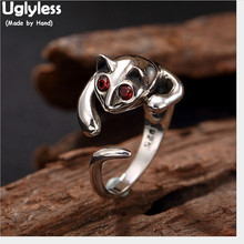 Uglyless 100% Real Solid 925 Sterling Silver Cat Open Rings for Women Thai Silver Kitty Finger Ring Handmade Fine Jewelry Bijoux 2024 - compre barato