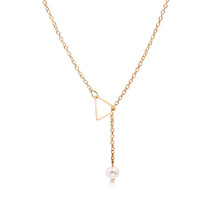Gold Sliver Chain Necklace Imitation Pearls Triangle Statement Charm Necklaces Pendants Choker Women Fashion Simple Jewelry 2024 - buy cheap