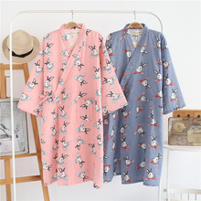 New 100% Cotton Double Gauze Bathrobe Cartoon Rabbit Summer Thin Robe Home Leisure Pajamas Kimono Bath Long Sheer Robes 2024 - buy cheap