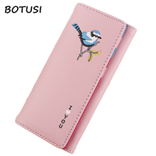 BOTUSI Bird Long PU Leather Women Wallet Female Purse Coin Pocket Credit Card Holder Lady Clutch Money Bag Phone Hasp Fashion 2024 - buy cheap