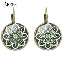 TAFREE Vintage Mandala OM Hinduism Glass Jewelry Datura Flower Round Clips Earrings For Women birthday Best Gift HN119 2024 - buy cheap