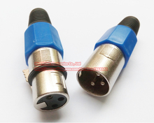 Pair XLR 3 Pins Female Male Microphone Cable Adapter Connector, Black Blue, Silver Tone, 1Pair  , Free shipping 2024 - buy cheap