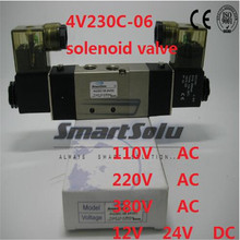 Бесплатная доставка Соленоидный клапан 4V230C-06 двойной порт катушки 1/8 "BSP 24V DC 5/3 способ управления клапан с вилкой типа красный светодиод 2024 - купить недорого