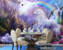 Beibehang céu azul arco-íris cachoeira unicórnio mural papel de parede paisagem pintura a óleo para sala crianças mural 2024 - compre barato