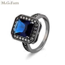 MGFam Square Deep Blue Rings For Women Black Gold color 2018 New jewelry Special Design AAA+ Cubic Zircon 2024 - buy cheap