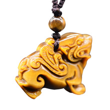 Drop Shipping Hand Carved Tigers Eye Stone Brave Troops Pendant Jade Stone Lucky Amulet PiXiu Necklace With Chain Fine Jewelry 2024 - buy cheap