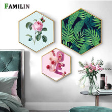 Nordic Hexagon Green Plant Canvas Painting HD Rose Wall Pictures For Living Room Fashion Home Decor Poster Wall Art 2024 - buy cheap