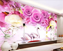 Beibehang пользовательские росписи фото модные обои фиолетовая Роза лебедь моды ТВ гостиной спальни декоративная живопись стены 2024 - купить недорого