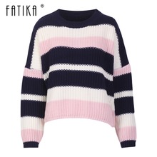 Fatika 2018 Autumn Winter New Sweater Colorful Striped O-Neck Loose Long Sleeve Pullover Knitted Tops Knit Jumper Sweater 2024 - buy cheap