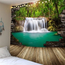 Tapeçaria de parede 3d de madeira e cascata, bonita, paisagem hd, poliéster, 130x150cm, tenda de acampamento, colchão de viagem, pendurar na parede 2024 - compre barato