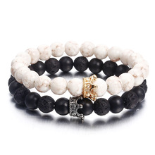 New fashion vintage nature volcanic stone beads bracelet for women or men alloy crown accessories personality gift ns74 2024 - buy cheap