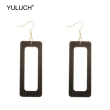 YULUCH 2019 Wooden Black Rectangle Hollow Fashion Drop Chandelier Earrings Indian African Statement Earings For Women Lady Party 2024 - buy cheap