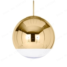 Luminária pendente com globo de luz, arte dourada e de cobre com espelho para quarto e bar