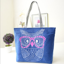 Women Canvas Handbag cartoon Owl Printed Shoulder bag Female Large Capacity Ladies Beach Bag Women Canvas Tote Shopping Handbags 2024 - buy cheap