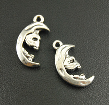 8pcs Metal Alloy  Silver Color Skull Halloween Moon Charm Accessories For Jewelry Making 23x12mm A954 2024 - buy cheap