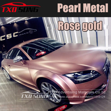 5x59FT(1.52*18meters) Premium Rose Gold Satin Metallic Car Wrap Vinyl Chrome Vinyl Bubble Free pearl metal chrome rose gold film 2024 - buy cheap