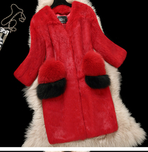 Real genuine natural full pelt rabbit fur coat women fashion jacket with fox fur pocket ladies overcoat outwear 2024 - buy cheap