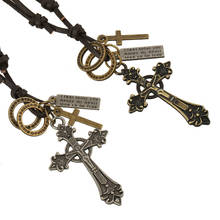 1pcs Vintage Cross Alloy Circle Pendant Leather Chain Necklaces Accessories Fashion Jewelry For Women Men Crucifix Necklace 2024 - buy cheap