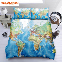 Juego de funda de edredón con estampado de mapa mundial, funda de edredón con fundas de almohada, Reina/juego de cama real para dormitorio 2024 - compra barato