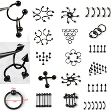 PINKSEE 1PC Surgical Stainless Steel Black Eyebrow Nose Lip Labret Ear Ring Tongue Cartilage Body Piercing Jewelry Wholesale 2024 - buy cheap