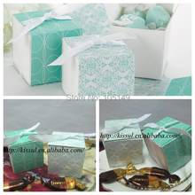 (100Pcs/lot) Popular Wedding box Reversible Aqua Damask Wrap Boxes For Candy favor bags and Party Favor box and party decoration 2024 - buy cheap