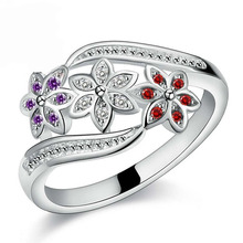 Diseño divertido tres colores CZ flor anillo para mujeres niñas moda 925 anillo de plata esterlina boda dama joyería Tamaño 7 8 9 2024 - compra barato
